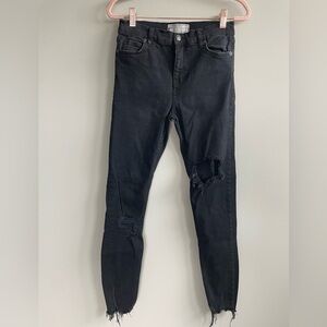 Free People Black Distressed Raw Hem Skinny Jeans